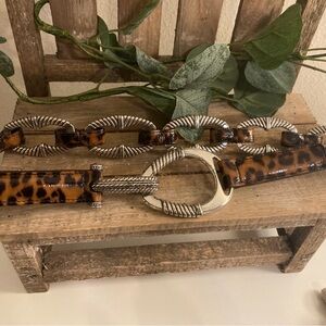 Brighton‎ Leopard Print Chain Belt Silver Tone Statement Buckle Women